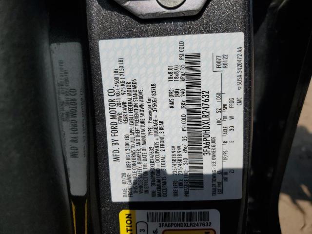 3FA6P0HDXLR247632 - 2020 FORD FUSION SE GRAY photo 12