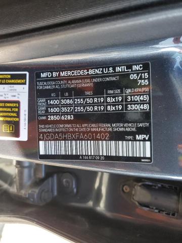 4JGDA5HBXFA601402 - 2015 MERCEDES-BENZ ML 350 4MATIC GRAY photo 14