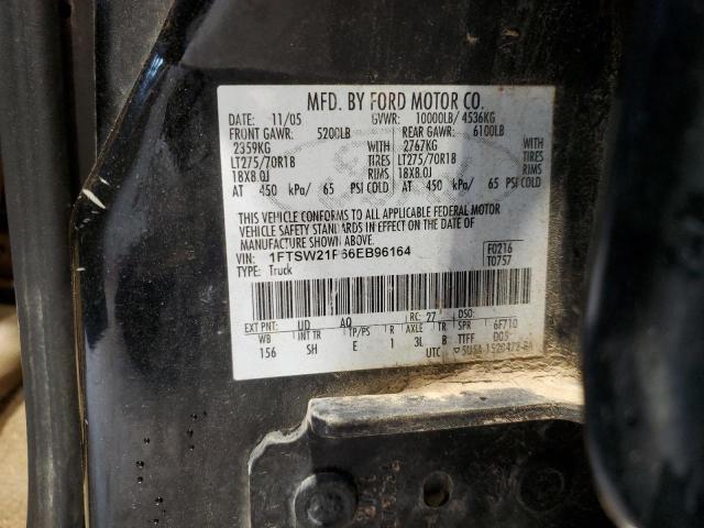 1FTSW21P66EB96164 - 2006 FORD F250 SUPER DUTY BLACK photo 12