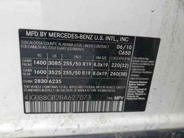 4JGBB8GB2BA627073 - 2011 MERCEDES-BENZ ML 350 4MATIC WHITE photo 13