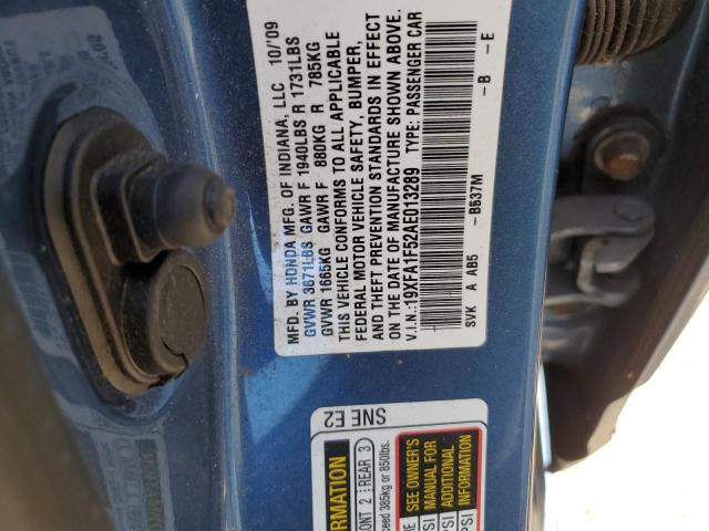 19XFA1F52AE013289 - 2010 HONDA CIVIC LX BLUE photo 12