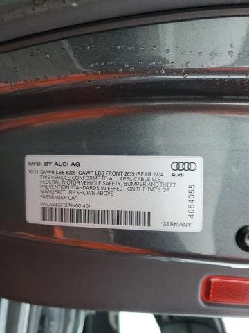 WAUW4GF58NN001401 - 2022 AUDI S5 PREMIUM PLUS ნაცრისფერი ფოტო 12
