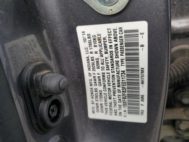 19XFB2F83FE011734 - 2015 HONDA CIVIC EX GRAY photo 12