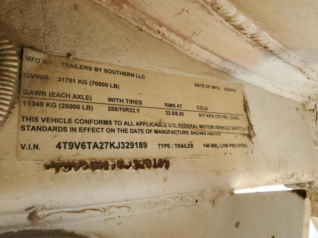 4T9V6TA27KJ329189 - 2019 SOUT TRAILER WHITE photo 10