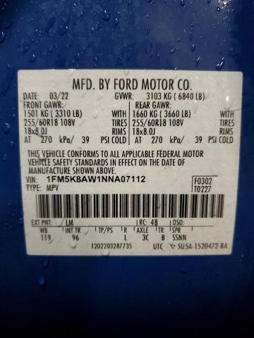 1FM5K8AW1NNA07112 - 2022 FORD EXPLORER POLICE INTERCEPTOR Mavi foto 13