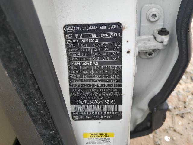 SALVP2BG0GH152162 - 2016 LAND ROVER RANGE ROVE SE WHITE photo 13