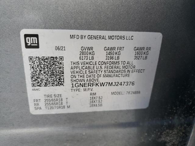 1GNERFKW7MJ247376 - 2021 CHEVROLET TRAVERSE LS GRAY photo 13