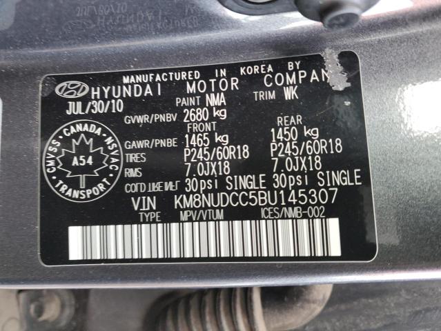 KM8NUDCC5BU145307 - 2011 HYUNDAI VERACRUZ GLS GRAY photo 13