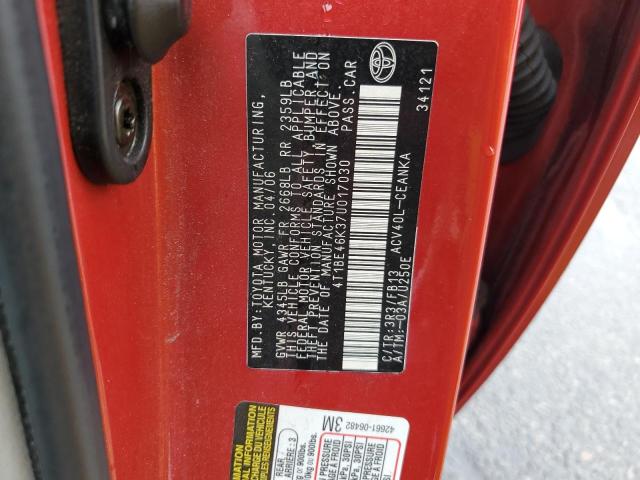 4T1BE46K37U017030 - 2007 TOYOTA CAMRY CE RED photo 12