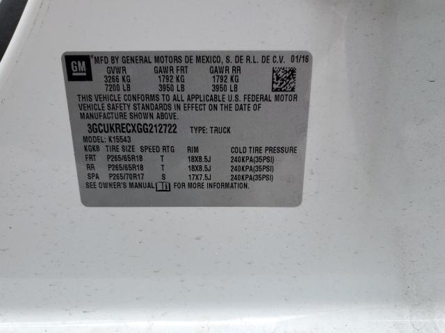 3GCUKRECXGG212722 - 2016 CHEVROLET SILVERADO2 K1500 LT WHITE photo 13