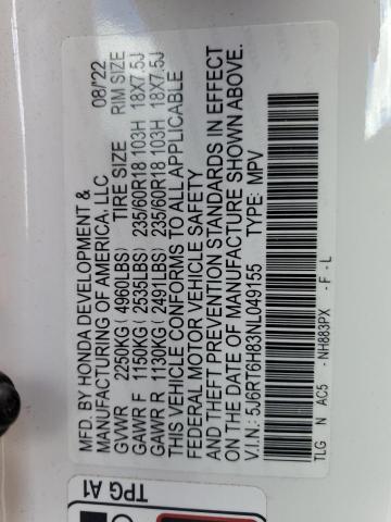 5J6RT6H83NL049155 - 2022 HONDA CR-V EXL WHITE photo 12