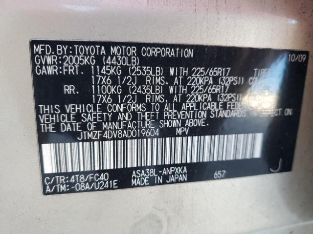 JTMZF4DV8AD019604 - 2010 TOYOTA RAV4 GOLD photo 13