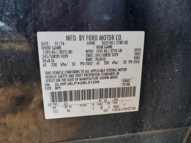 2LMPJ8LP3GBL51299 - 2016 LINCOLN MKX RESERVE BLACK photo 13