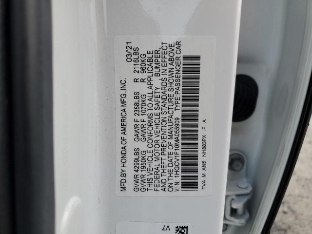 1HGCV1F10MA055909 - 2021 HONDA ACCORD LX WHITE photo 13