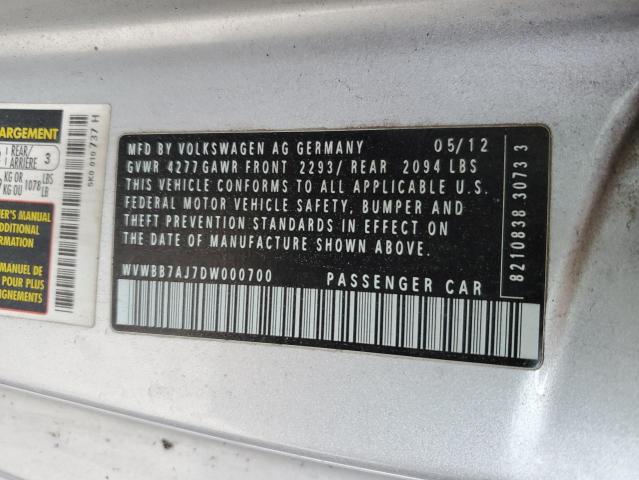 WVWBB7AJ7DW000700 - 2013 VOLKSWAGEN GOLF SILVER photo 12