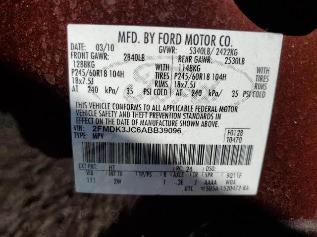 2FMDK3JC6ABB39096 - 2010 FORD EDGE SEL BURGUNDY photo 13