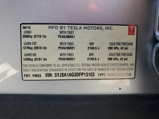 5YJSA1AG3DFP13103 - 2013 TESLA MODEL S GRAY photo 12