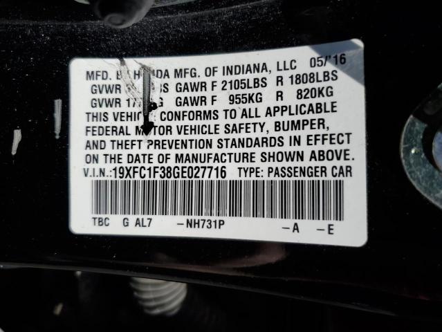 19XFC1F38GE027716 - 2016 HONDA CIVIC EX BLACK photo 13