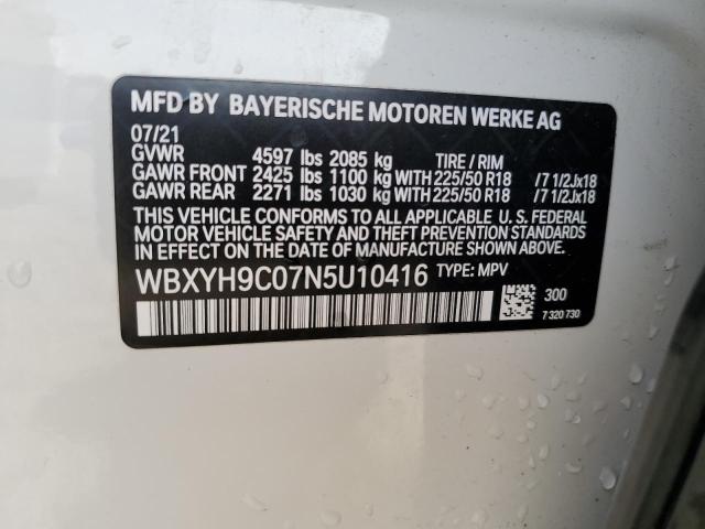 WBXYH9C07N5U10416 - 2022 BMW X2 SDRIVE28I WHITE photo 13