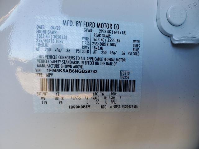 1FM5K8AB6NGB29742 - 2022 FORD EXPLORER POLICE INTERCEPTOR WHITE photo 13