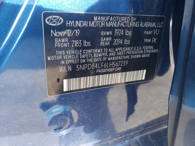 5NPD84LF6LH567239 - 2020 HYUNDAI ELANTRA SEL BLUE photo 12