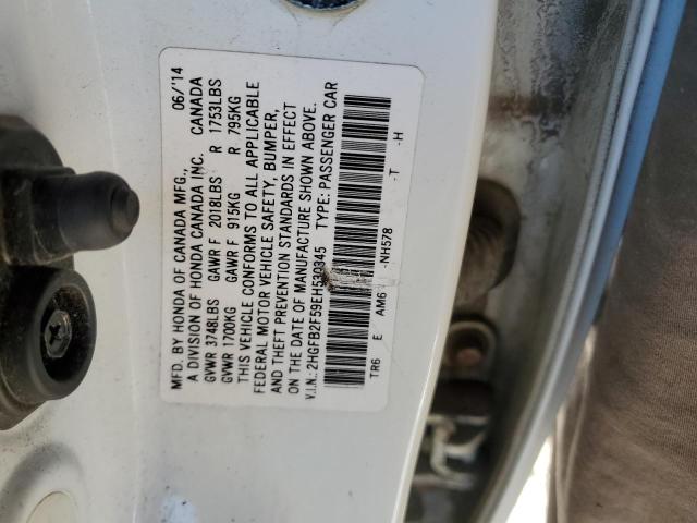 2HGFB2F59EH530345 - 2014 HONDA CIVIC LX WHITE photo 12