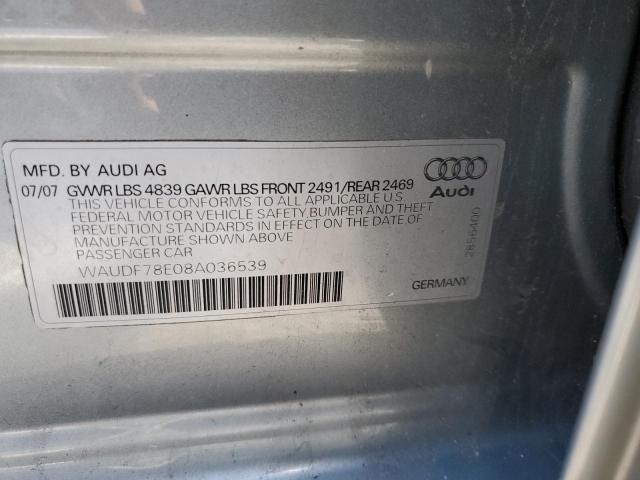 WAUDF78E08A036539 - 2008 AUDI A4 2.0T QUATTRO GRAY photo 13