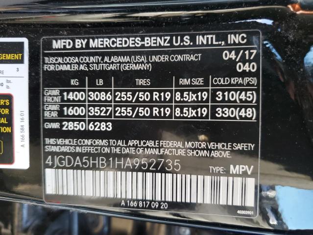 4JGDA5HB1HA952735 - 2017 MERCEDES-BENZ GLE 350 4MATIC BLACK photo 13