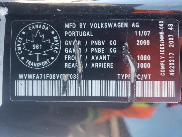 WVWFA71F08V031038 - 2008 VOLKSWAGEN EOS LUX 黑色 照片 12