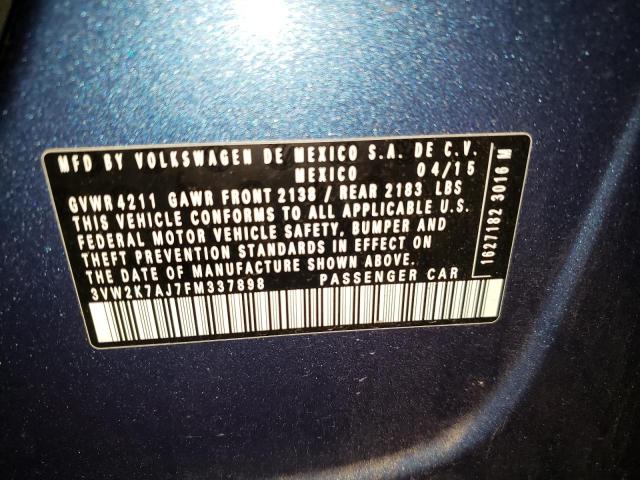 3VW2K7AJ7FM337898 - 2015 VOLKSWAGEN JETTA BASE 蓝色 照片 13