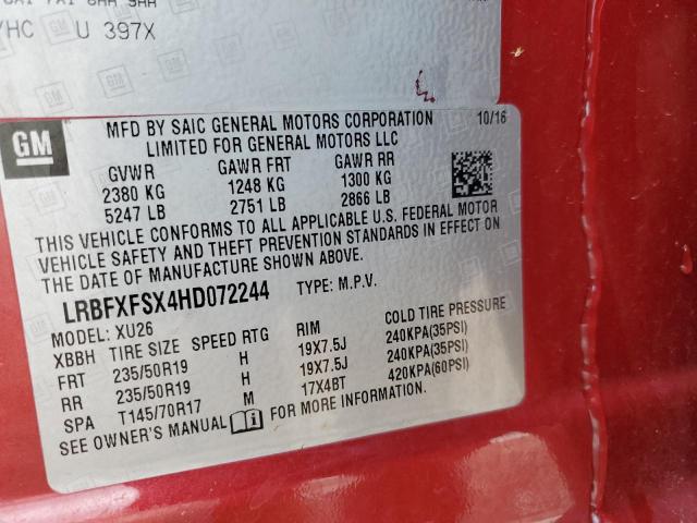 LRBFXFSX4HD072244 - 2017 BUICK ENVISION PREMIUM II Qırmızı foto 14