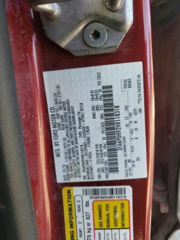 3FA6P0H92HR118318 - 2017 FORD FUSION SE RED photo 13