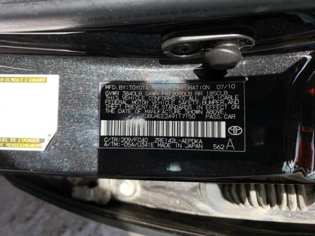 JTDBU4EE2A9117150 - 2010 TOYOTA COROLLA LE BASE BLACK photo 12