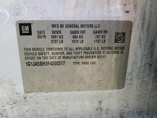 1G1JA5SH3F4200317 - 2015 CHEVROLET SONIC LS 白色 照片 12