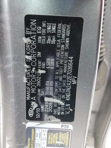 KNDJN2A22E7036644 - 2014 KIA SOUL GRAY photo 12