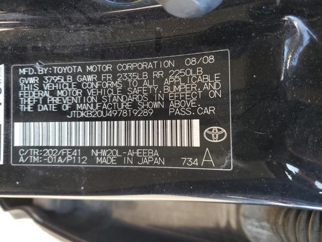 JTDKB20U497819289 - 2009 TOYOTA PRIUS BLACK photo 12