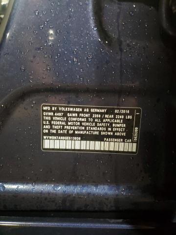 WVWBN7AN9GE513936 - 2016 VOLKSWAGEN CC BASE BLUE photo 12