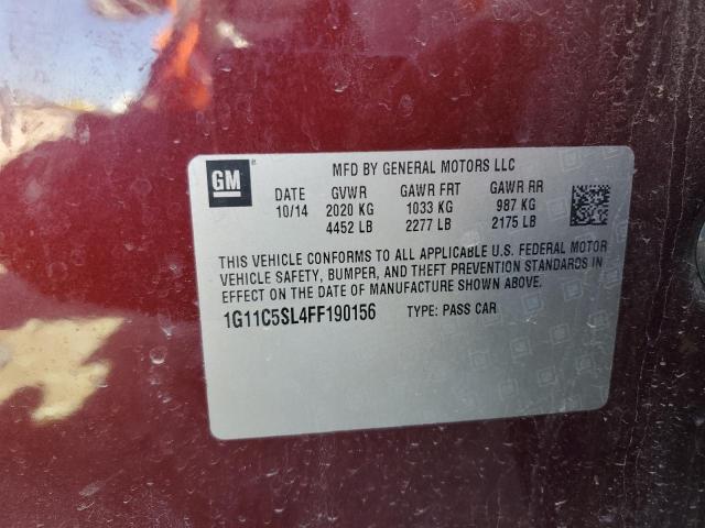 1G11C5SL4FF190156 - 2015 CHEVROLET MALIBU 1LT BURGUNDY photo 12