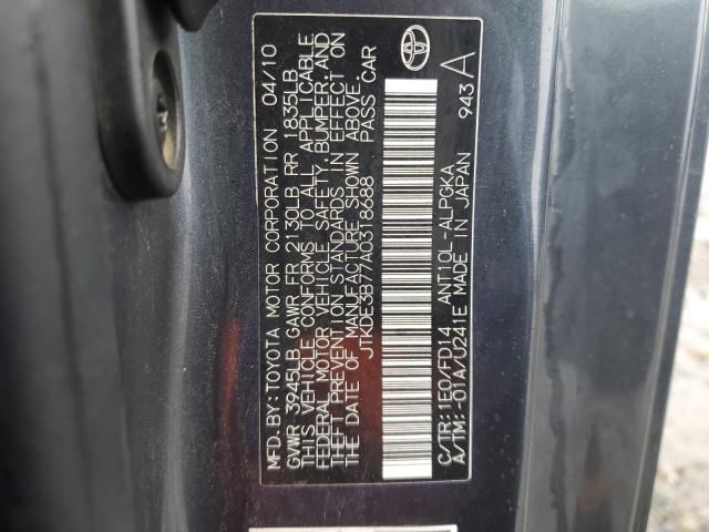 JTKDE3B77A0318688 - 2010 TOYOTA SCION TC ნაცრისფერი ფოტო 12