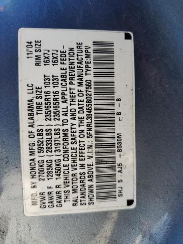 5FNRL38465B027560 - 2005 HONDA ODYSSEY EX BLUE photo 13