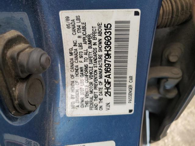 2HGFA16979H360315 - 2009 HONDA CIVIC EXL ლურჯი ფოტო 12