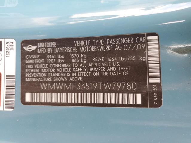 WMWMF33519TW79780 - 2009 MINI COOPER BLUE photo 12