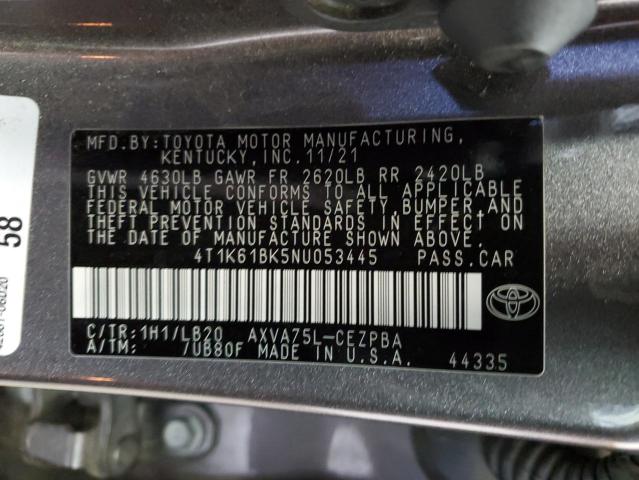 4T1K61BK5NU053445 - 2022 TOYOTA CAMRY XSE GRAY photo 13