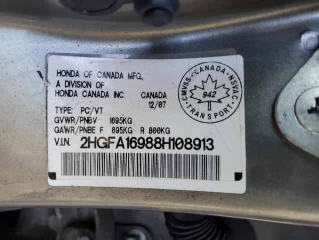 2HGFA16988H108913 - 2008 HONDA CIVIC EXL GRAY photo 12