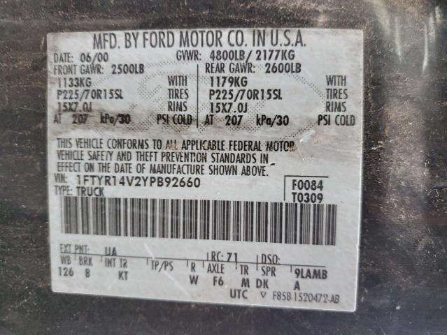 1FTYR14V2YPB92660 - 2000 FORD RANGER SUPER CAB BLACK photo 12