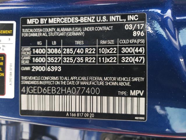 4JGED6EB2HA077400 - 2017 MERCEDES-BENZ GLE COUPE 43 AMG BLUE photo 13