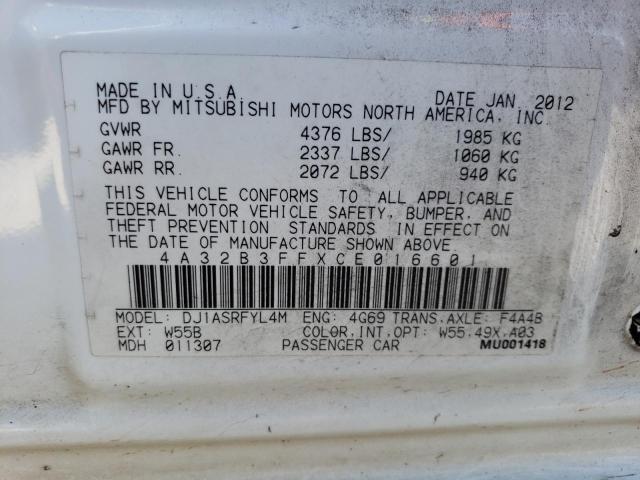 4A32B3FFXCE016601 - 2012 MITSUBISHI GALANT ES WHITE photo 12