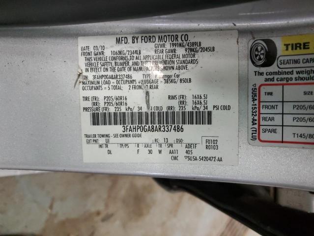 3FAHP0GA8AR337486 - 2010 FORD FUSION S SILVER photo 13