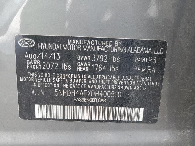 5NPDH4AEXDH400510 - 2013 HYUNDAI ELANTRA GLS GRAY photo 12