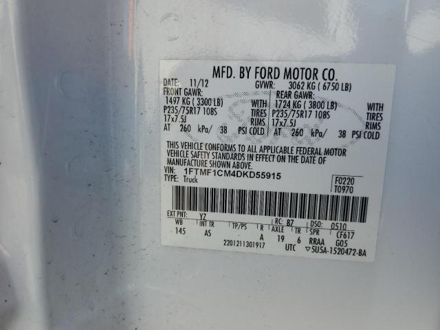 1FTMF1CM4DKD55915 - 2013 FORD F150 WHITE photo 12